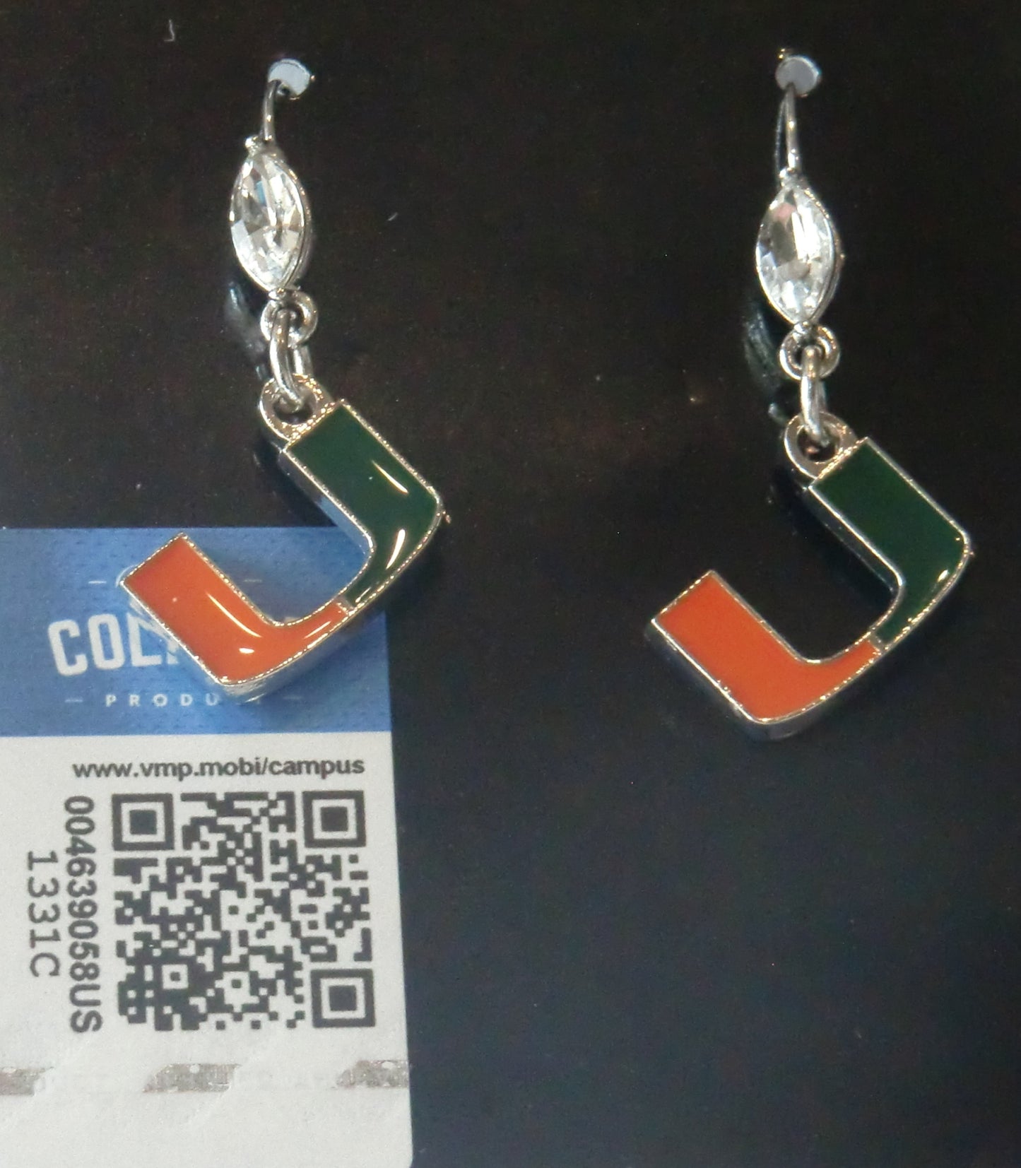 Miami Hurricanes Dangle Earrings (Crystal Bead) NCAA Jewelry