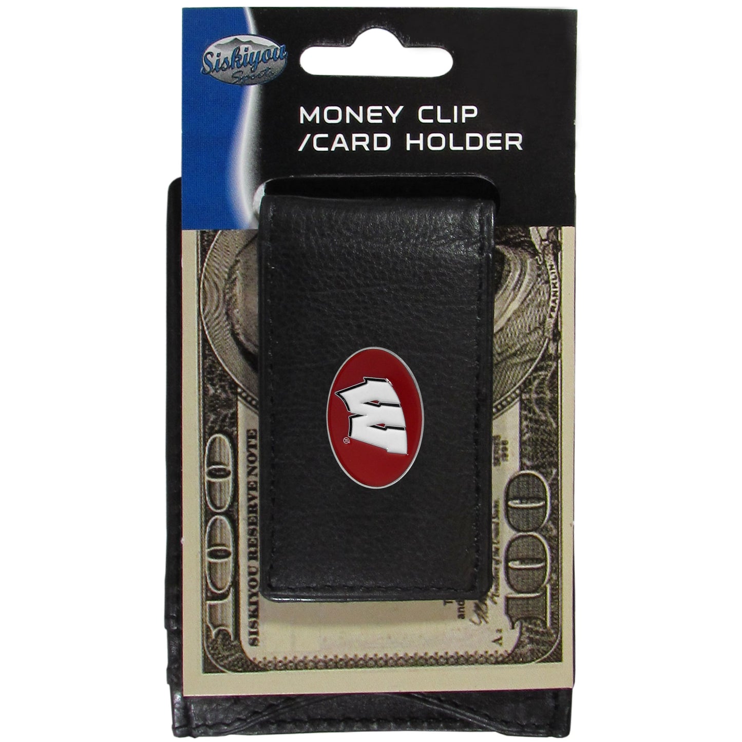 Wisconsin Badgers Fine Leather Money Clip (NCAA Licensed) Card & Cash Holder
