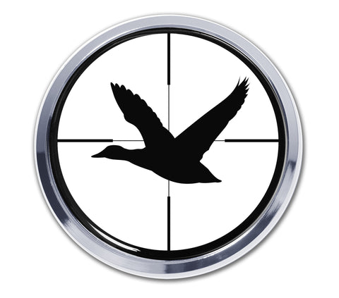 Hunting Chrome Metal Auto Emblem (Duck Crosshairs Target) (Round)