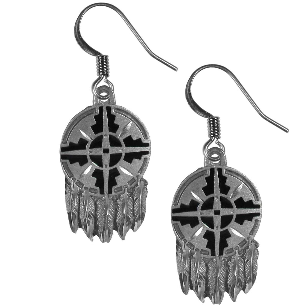 Dangle Earrings - Shield and Feathers