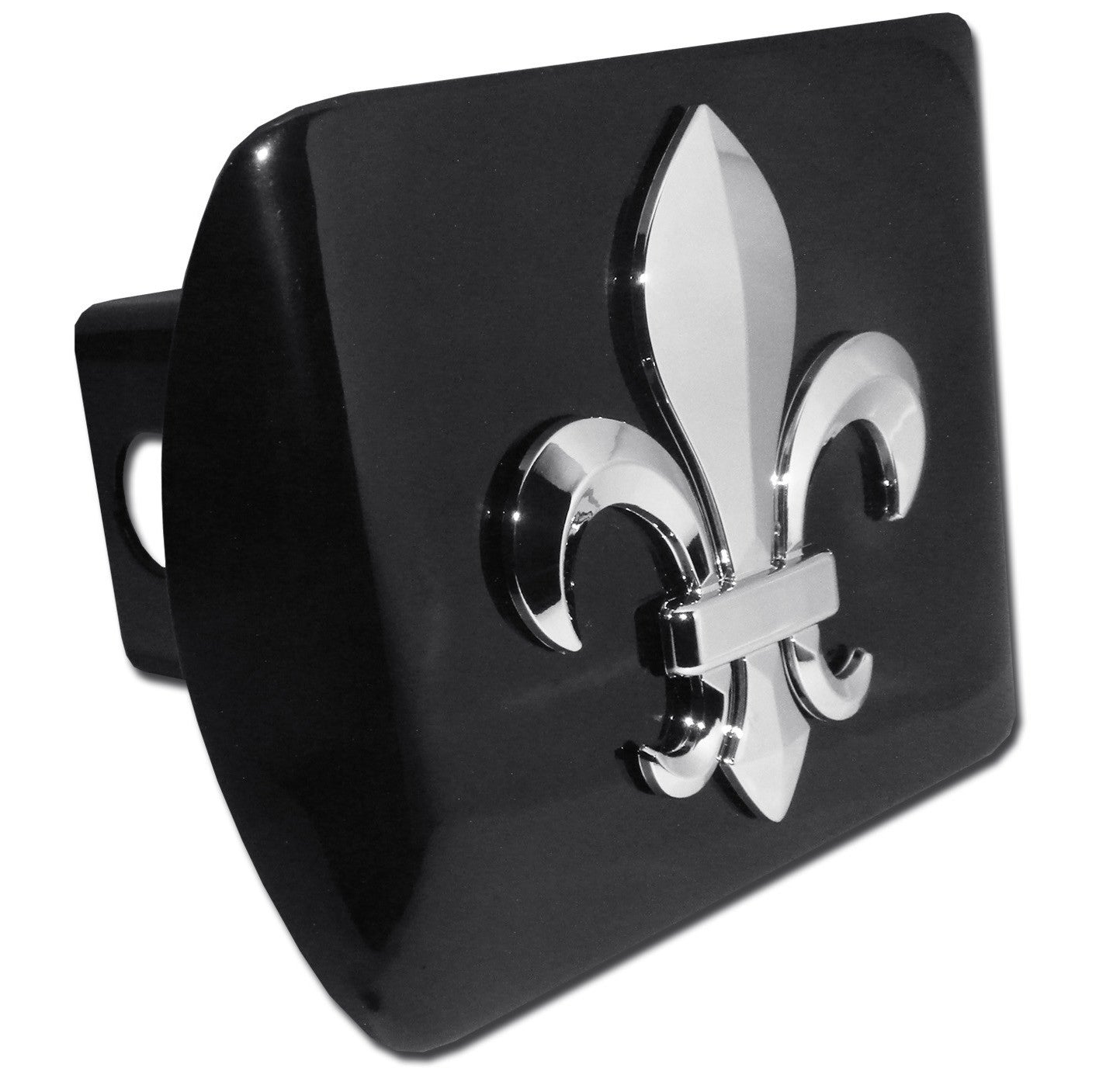 Fleur de Lis Chrome Metal Black Hitch Cover