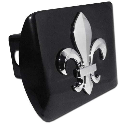 Fleur de Lis Chrome Metal Black Hitch Cover