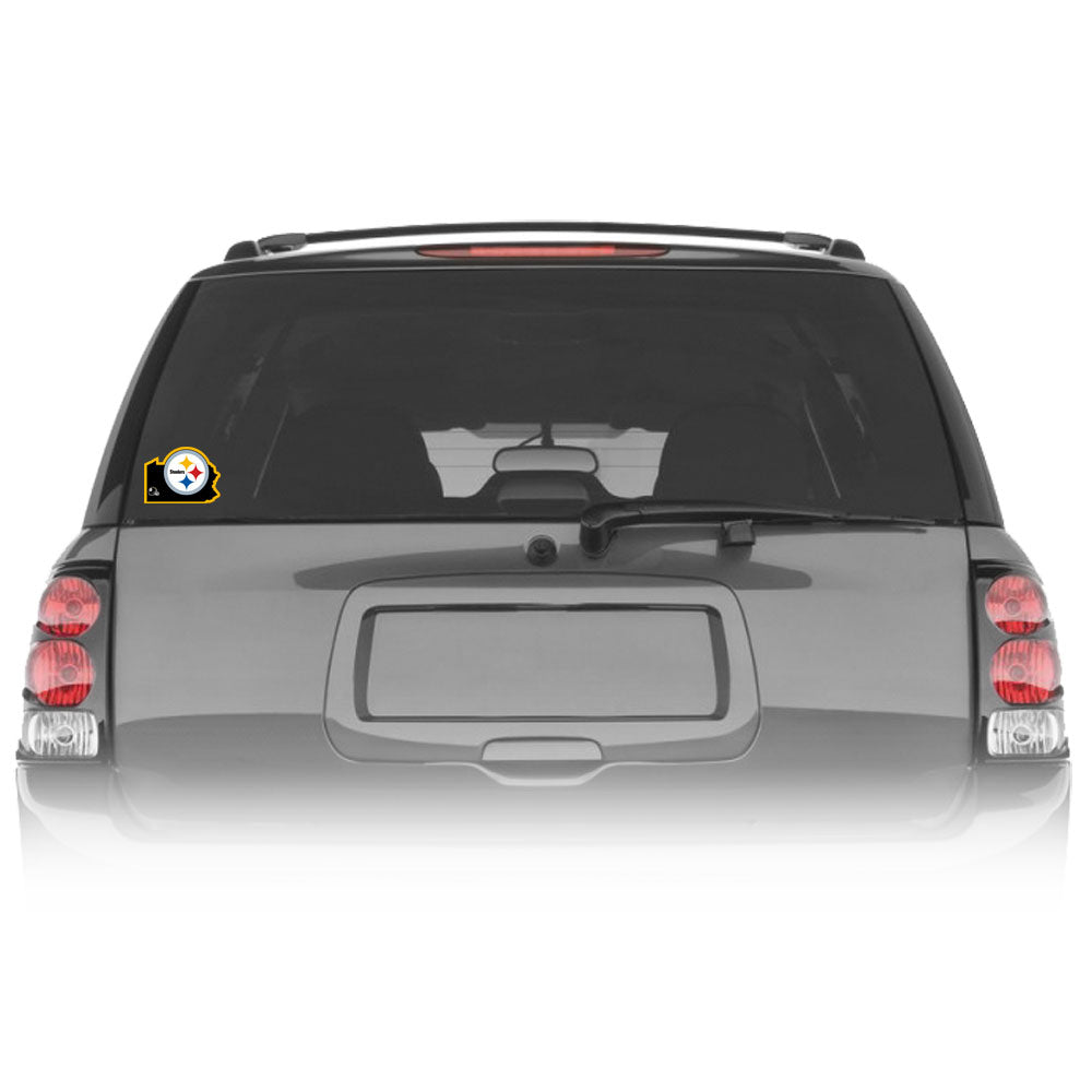 Pittsburgh Steelers Home State Auto Decal (NFL) Pennsylvania Shape w/ Helmet