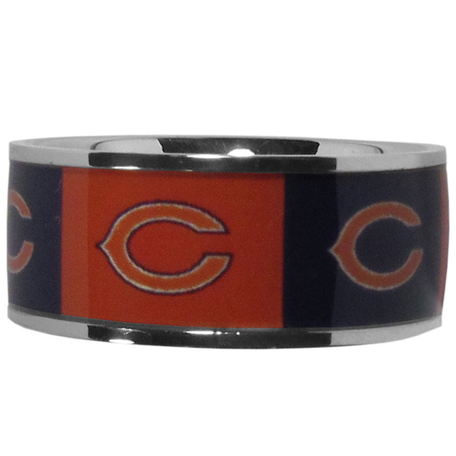 Chicago Bears Stainless Steel Ring with Inlaid Graphics Size 12 - NFL Football
