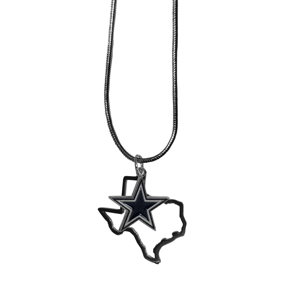 Dallas Cowboys State Shape Charm w/ Team Logo Chain Necklace NFL