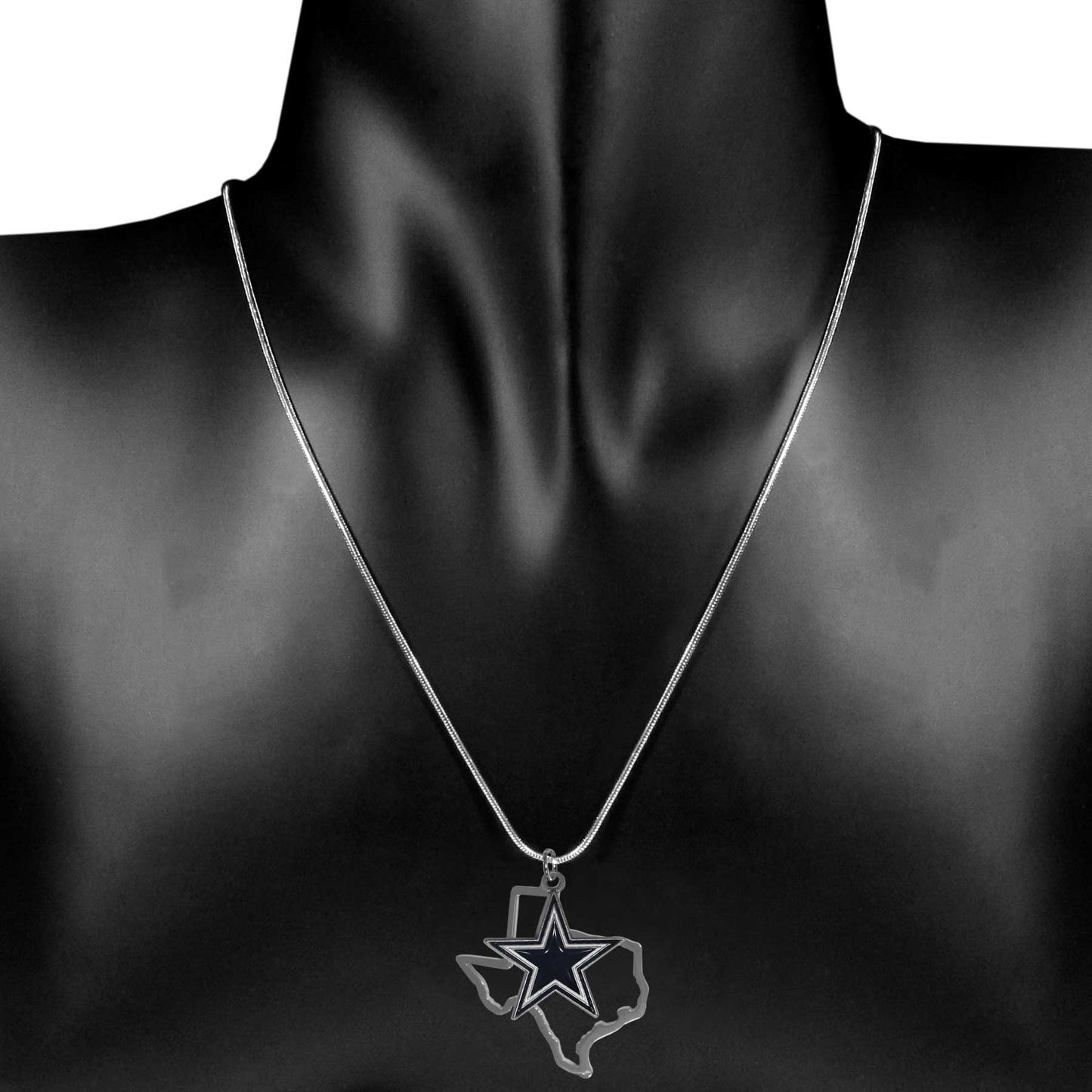 Dallas Cowboys State Shape Charm w/ Team Logo Chain Necklace NFL