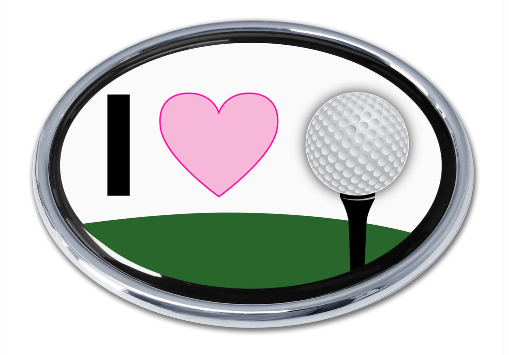Golf Chrome Auto Emblem (I Love Golf) (Oval)
