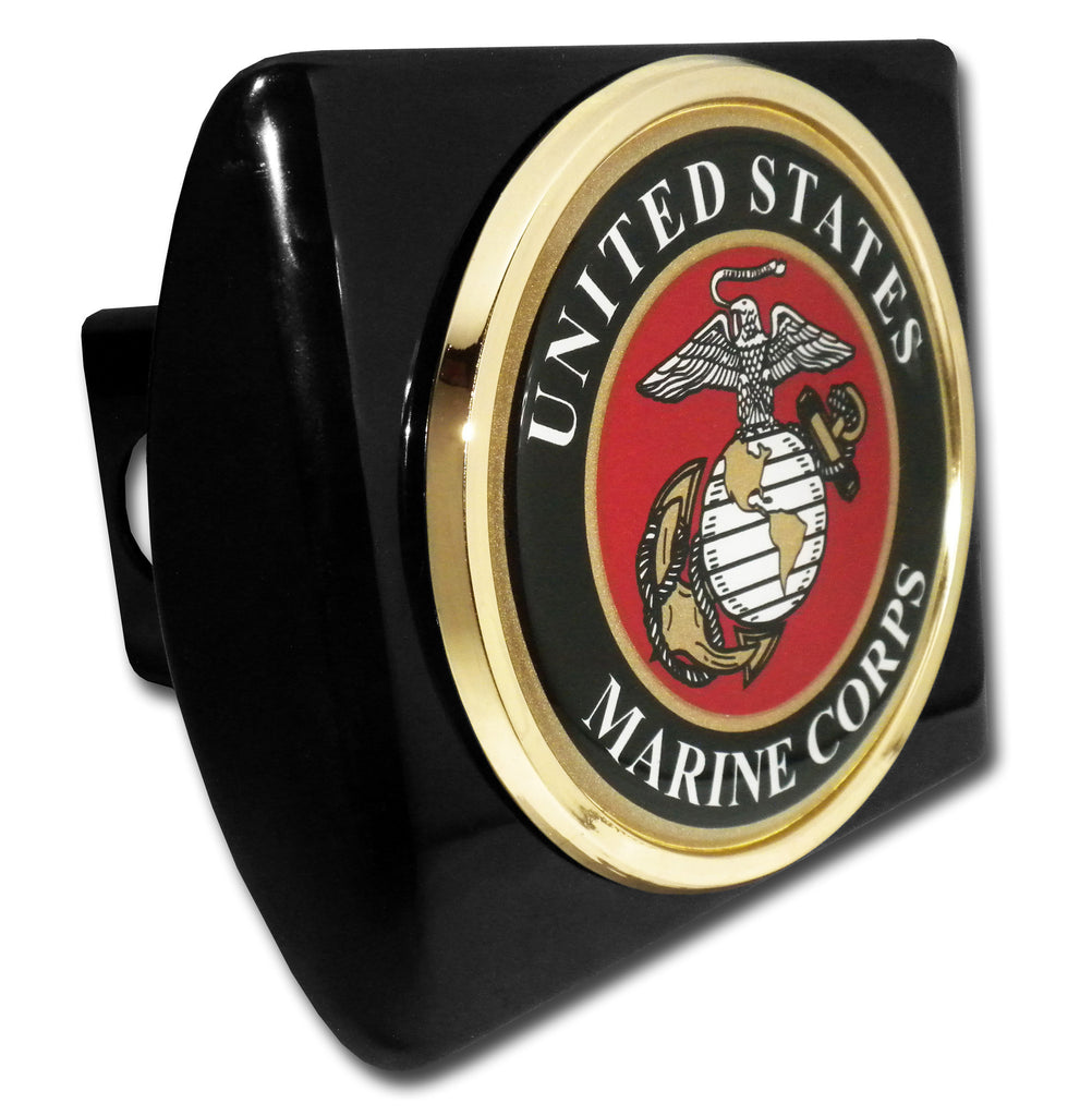 U.S. Marine Corps Chrome Metal Black Hitch Cover (Seal)
