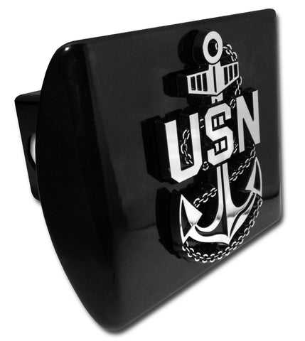 U.S. Navy Chrome Metal Black Hitch Cover (USN Anchor)