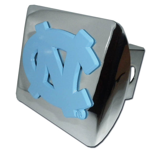 North Carolina Tar Heels Shiny Chrome Metal Hitch Cover (Powder Blue "NC") NCAA