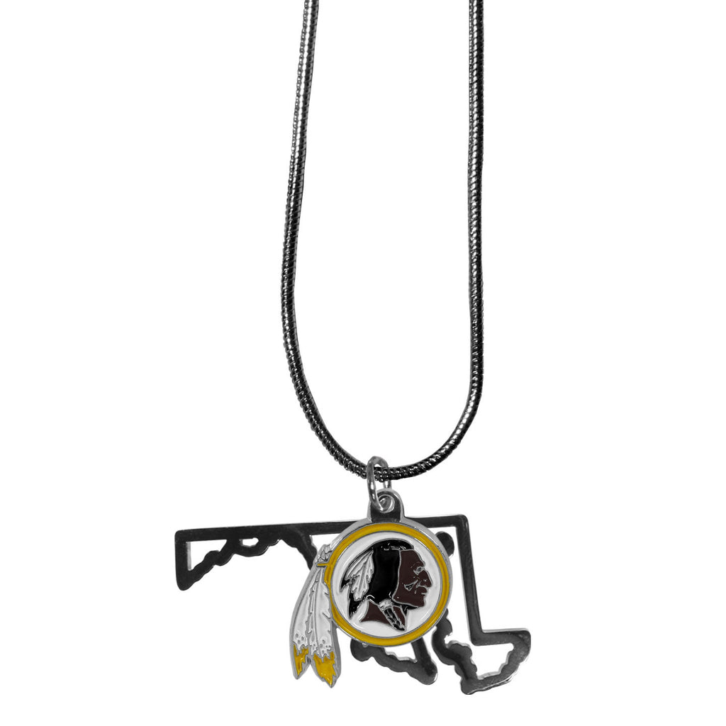 Washington Redskins State Shape Charm w/ Team Logo Chain Necklace NFL